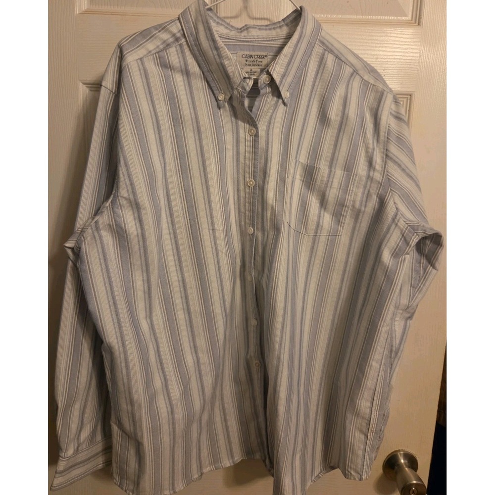 Cabin Creek Womens Size 16 long Sleeve Button Down Blouse Blue Gray Striped